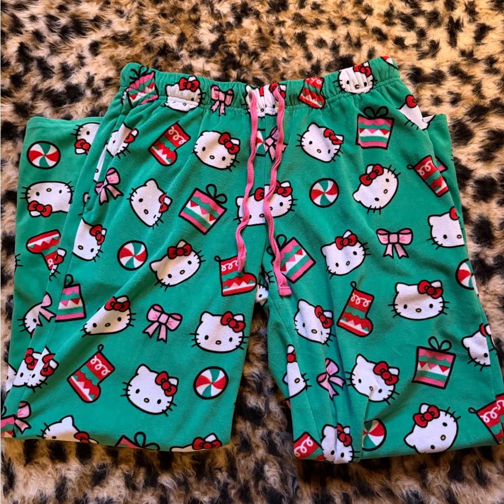 Hello Kitty Green Pajama Pants - Holiday Print